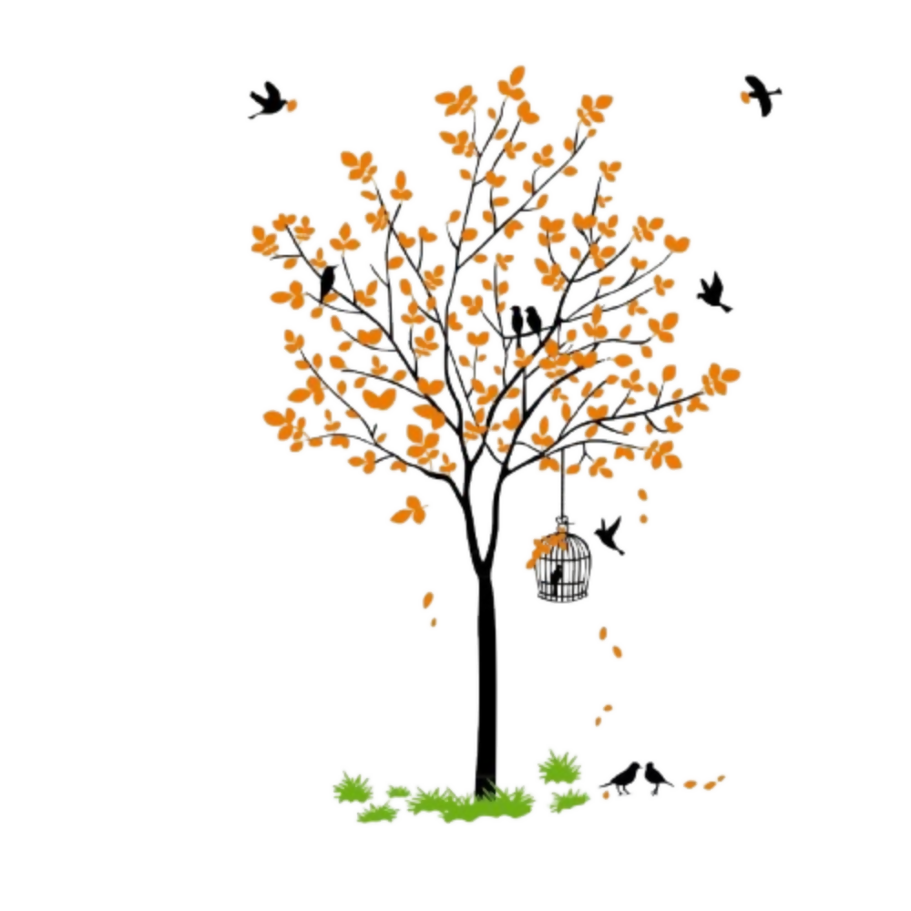 Decal O Decal Vinyl Orange Tree with Birds Cage and Nest Self Adhesive Wall Sticker - Dista