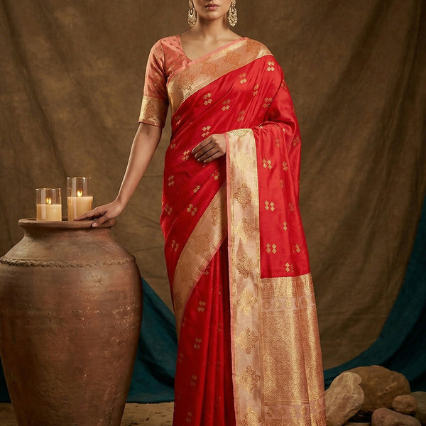 Shree Shyam Fashion Red Soft Silk Saree - Distacart