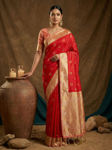 Shree Shyam Fashion Red Soft Silk Saree - Distacart