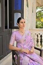Thumbnail for Vishnu Weaves Women's Purple Banarasi Silk Saree with Blouse - Distacart