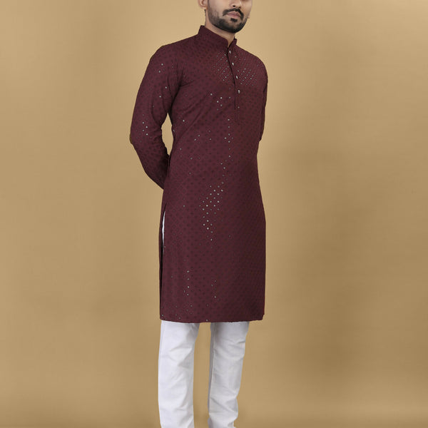 Anaita Maroon Embroidered Rayon Straight Kurta - Distacart