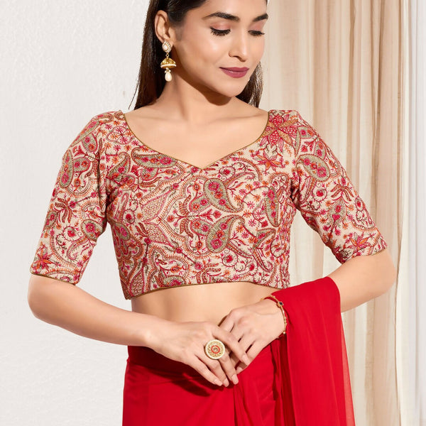 Joban Fashion Off White Cotton Padded Blouse With Sweetheart Neck Elbow Sleeves - Distacart