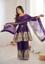 Thumbnail for Teeya Creation Purple Color Fendy Satin Silk Embroidery Work party Wear Salwar Suit - Distacart