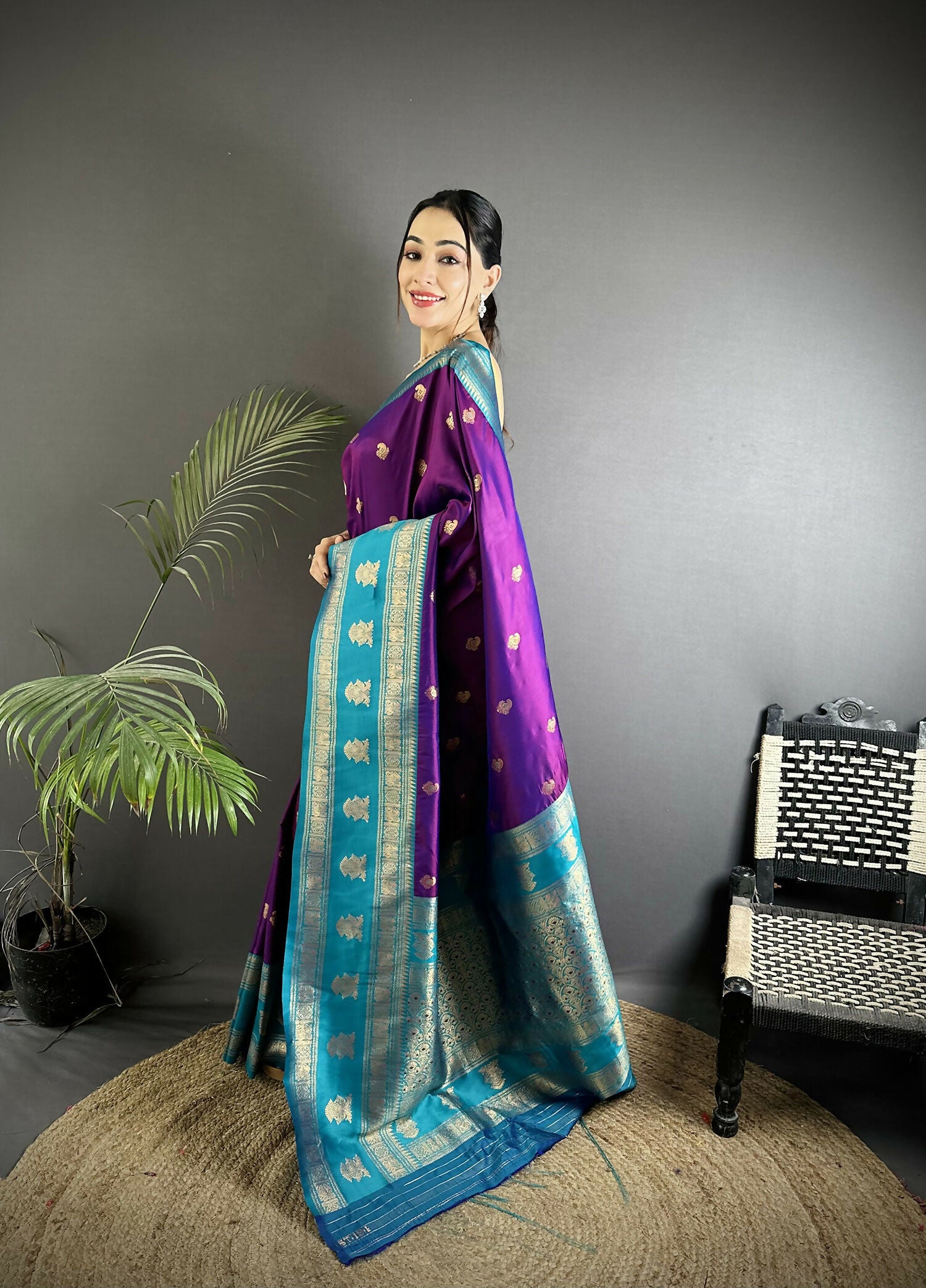 Joban Fashion Purple Banarasi Soft Silk Woven Butti Saree