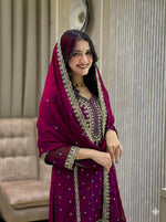 Thumbnail for Teeya Creation Wine Color Faux Georgette Embroidery Work Party Wear Salwar Suit - Distacart