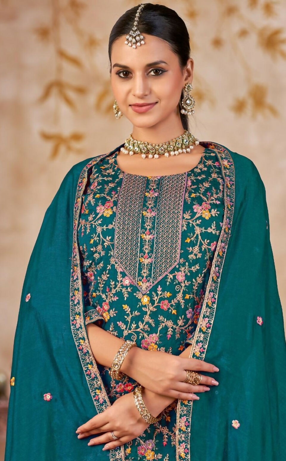 Anaita Blue Vichitra Silk Readymade Palazzo Suit with Embroidery & Lace Work - Distacart