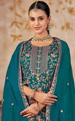 Thumbnail for Anaita Blue Vichitra Silk Readymade Palazzo Suit with Embroidery & Lace Work - Distacart