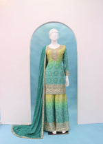 Thumbnail for Anaita Green Digital print with Embroidered Silk Stitched Plazo Suit - Distacart