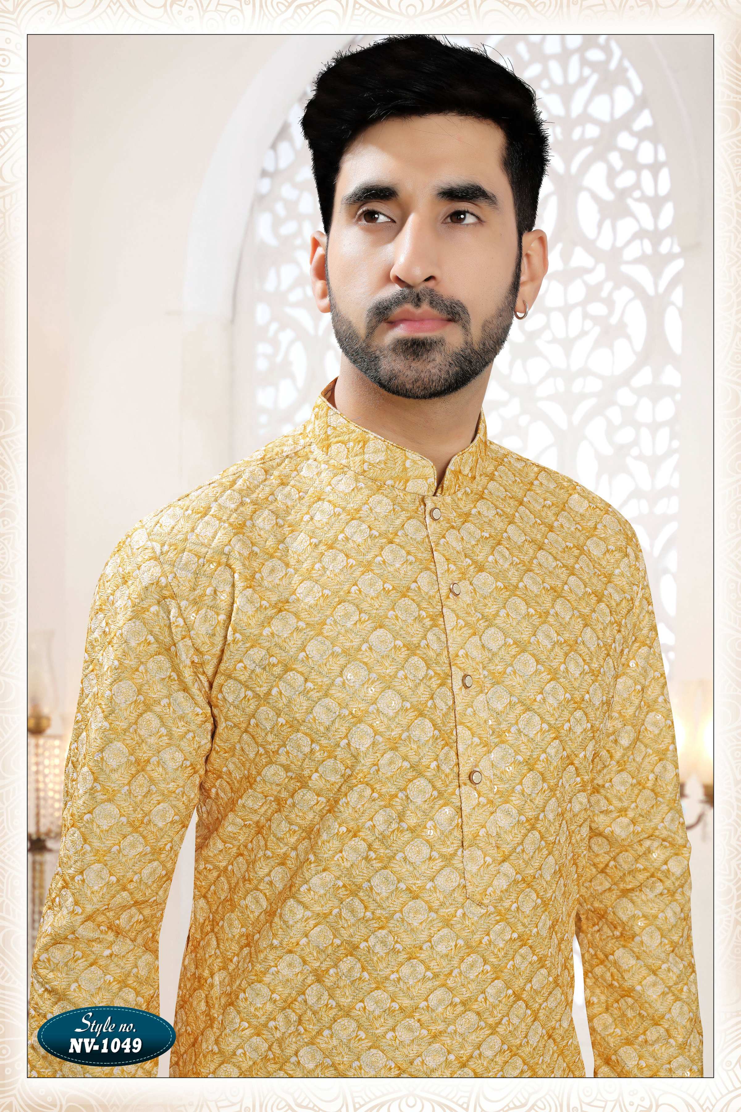 Joban Fashion Men's Yellow Straight Silk Thread Embroidery All Over Kurta Set - Distacart