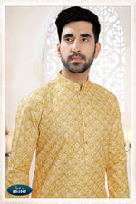 Thumbnail for Joban Fashion Men's Yellow Straight Silk Thread Embroidery All Over Kurta Set - Distacart