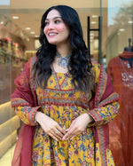 Thumbnail for The52 Women's Beautiful Cotton Fabric Printed Work Flared Kurta Palazzo and Dupatta Set - Distacart