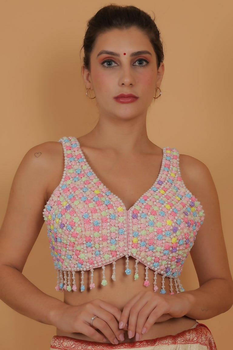 Joban Fashion Silk Beads Handwork Padded Blouse - Multicolour