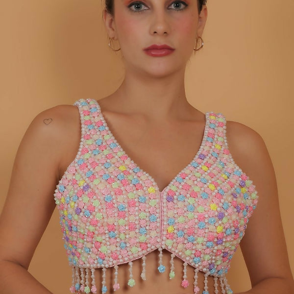 Joban Fashion Silk Beads Handwork Padded Blouse - Multicolour