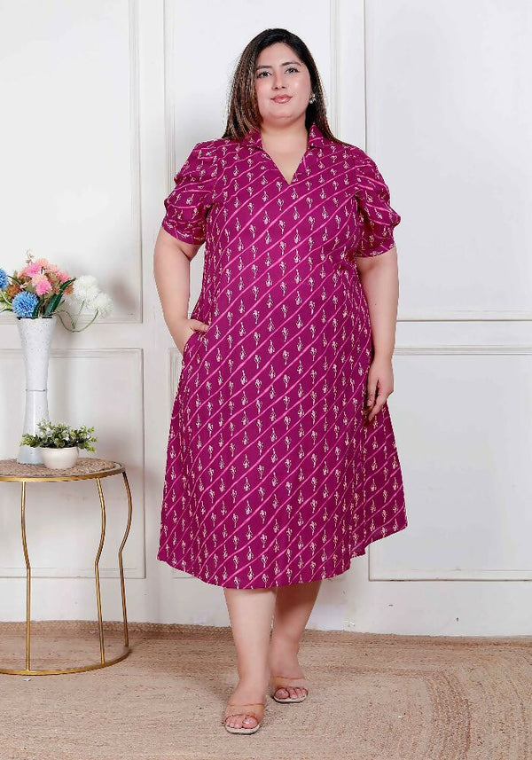 Buy Miravan Plus Size Womens Magenta Floral Printed Cotton Dress With One Side Pocket Online at Low Price