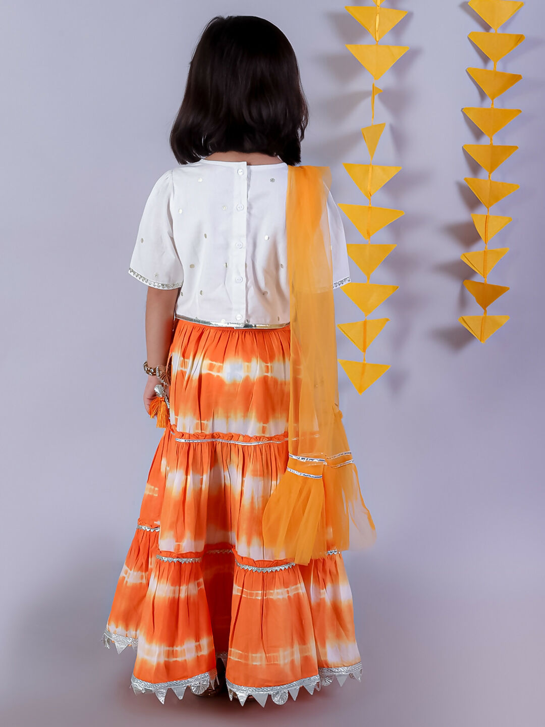 Lil Drama Janmashtami Girls Orange Lehanga and White Choli with Dupatta Ethnic Set - Distacart