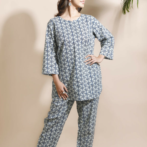 Breathables Abstract Cotton Co-Ord Set – Blue - Dista