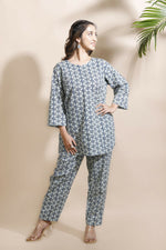 Thumbnail for Breathables Abstract Cotton Co-Ord Set – Blue - Dista