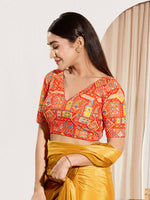 Thumbnail for Joban Fashion Orange Viscose Rayon Padded Blouse With V Neck Elbow Sleeves - Distacart