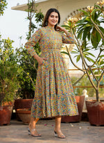 Thumbnail for Kaajh Women's Yellow Floral Handblock Print Cotton Dress - Distacart