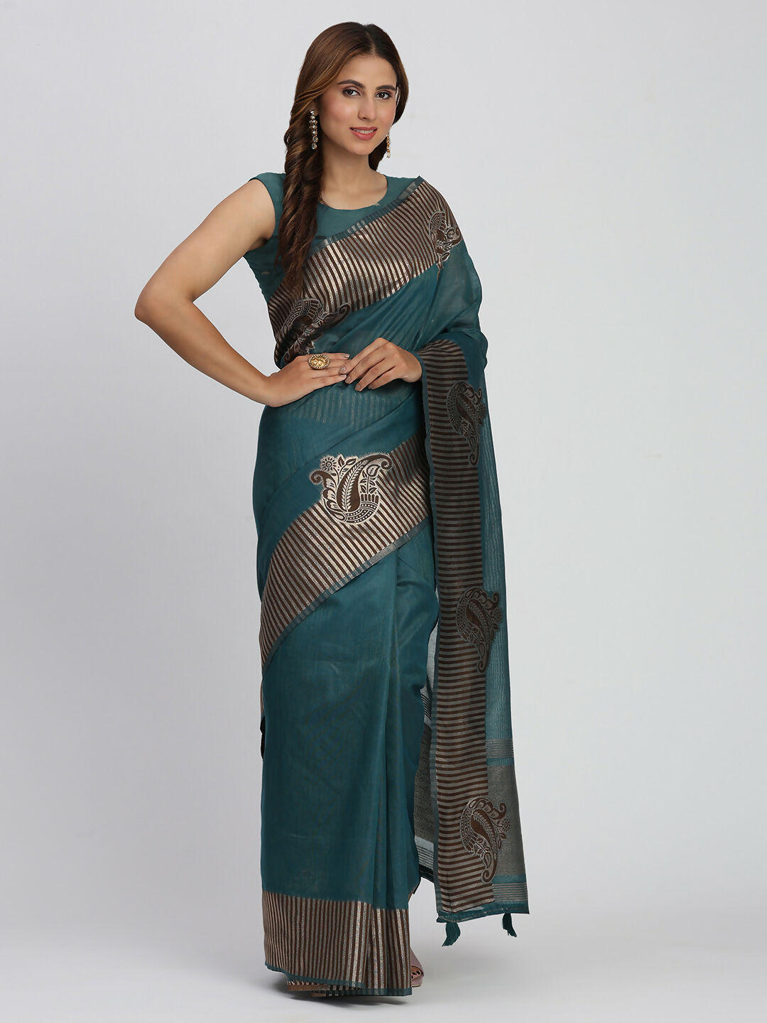 Astita Linen Cotton Sea Green Saree