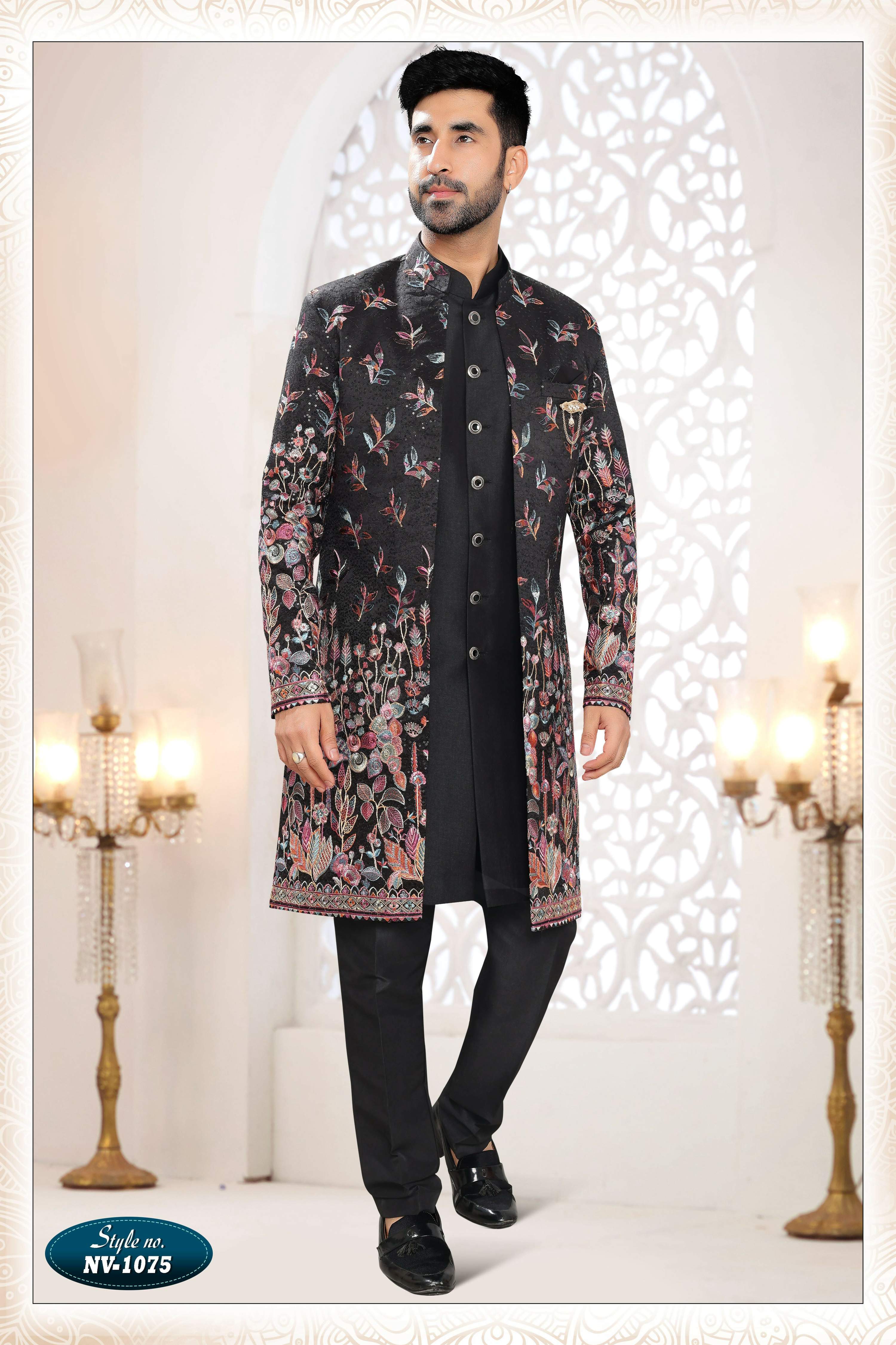 Joban Fashion Men's Black Straight Silk Thread And Sequence Embroidery All Over 3 Pc Kurta Set - Distacart