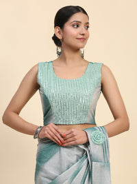 Thumbnail for Sea Green Polyester Solid Ready to Wear Saree with stitched Blouse - Aayan - Distacart
