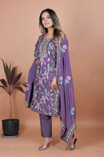 Thumbnail for Joban Fashion Purple Silk Embroidered Kurti Set - Distacart