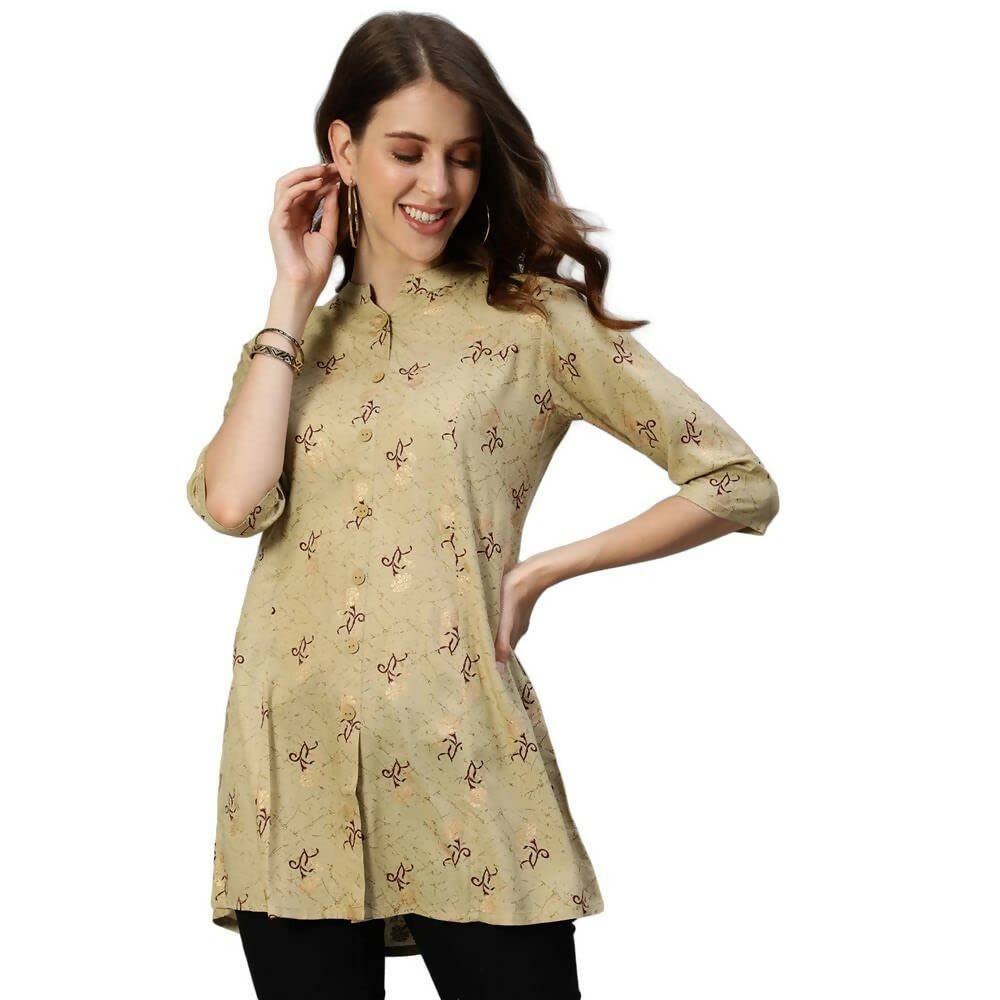 Anubhutee Women's Rayon Regular Floral Foil Printed Beige Kurti - Distacart