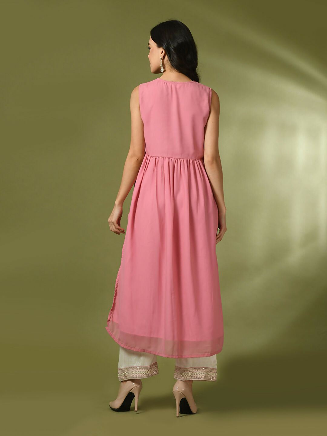 Myshka Women's Pink Solid Georgette Anarkali Party Kurta Set - Distacart