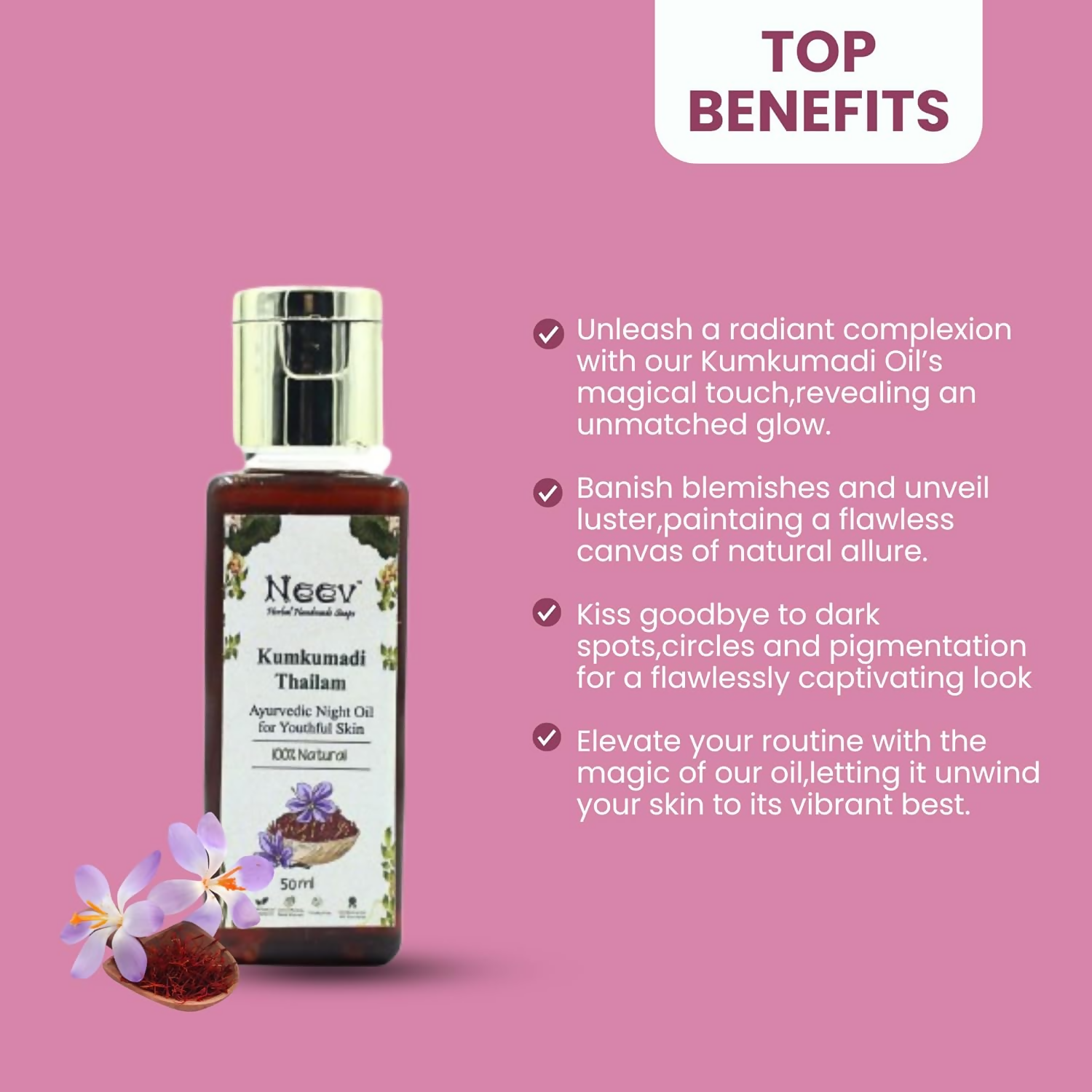 Neev Herbal Handmade Soaps Kumkumadi Oil - Distacart