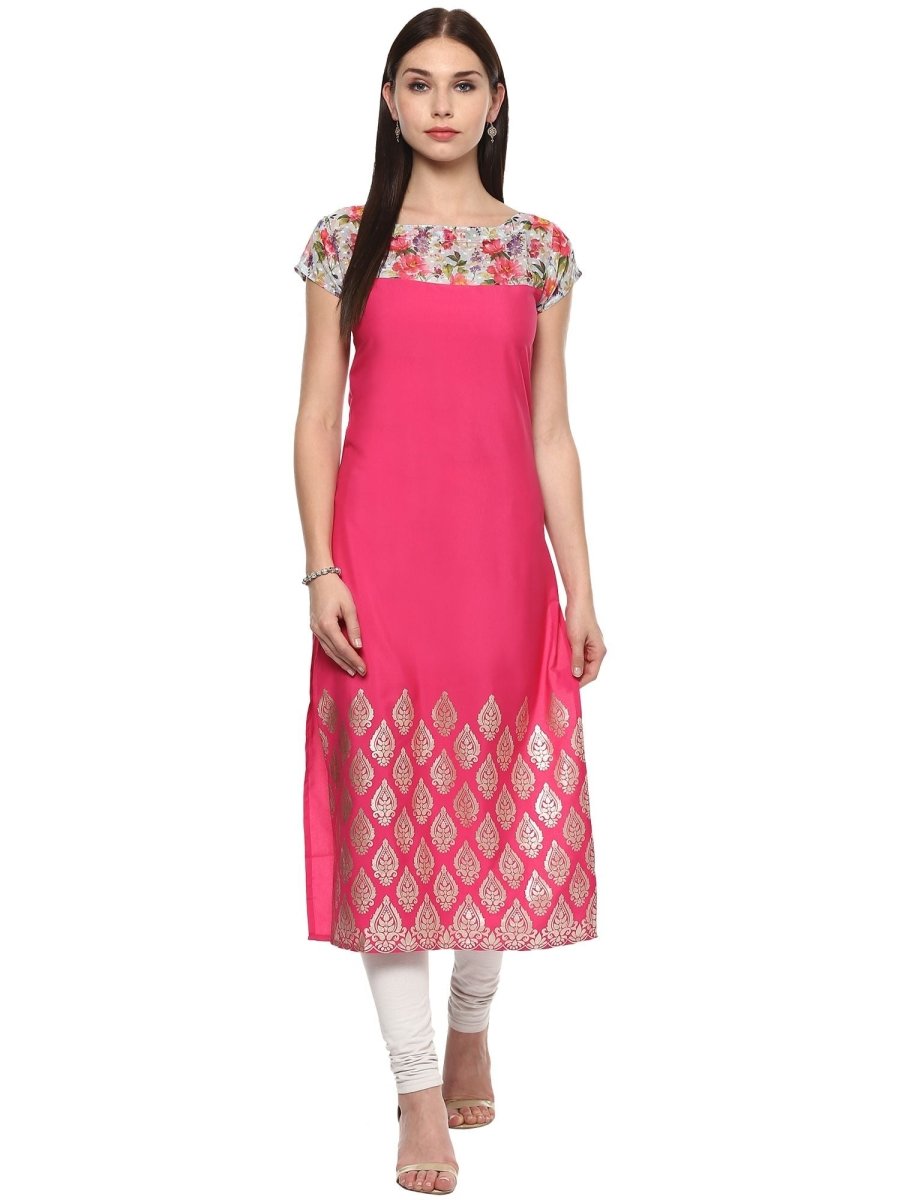 Ahalyaa Women's Pink Chanderi Printed Kurta