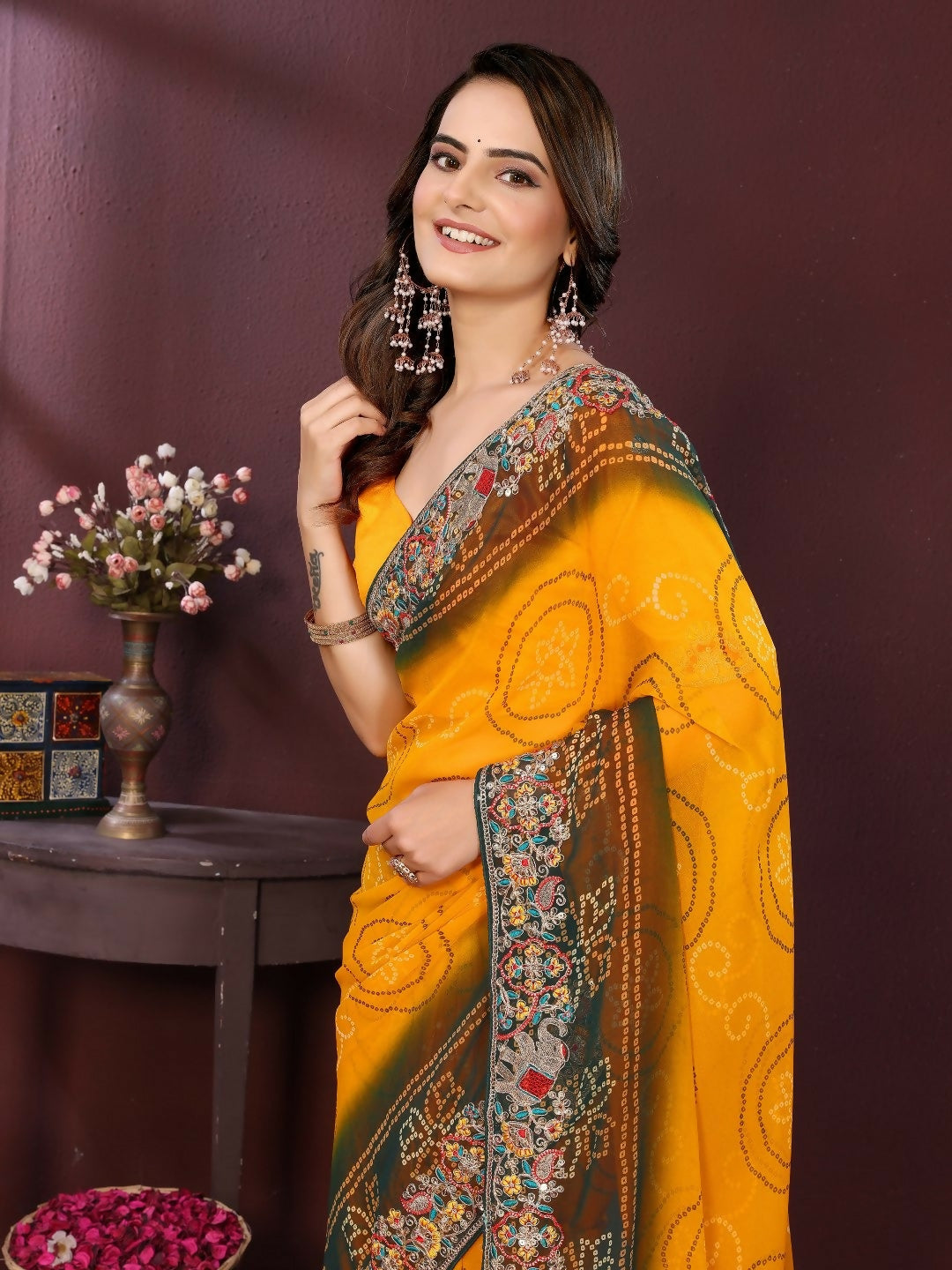 Ai Fashion Yellow Georgette Digital Print Party Wear Saree