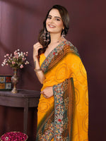 Thumbnail for Ai Fashion Yellow Georgette Digital Print Party Wear Saree