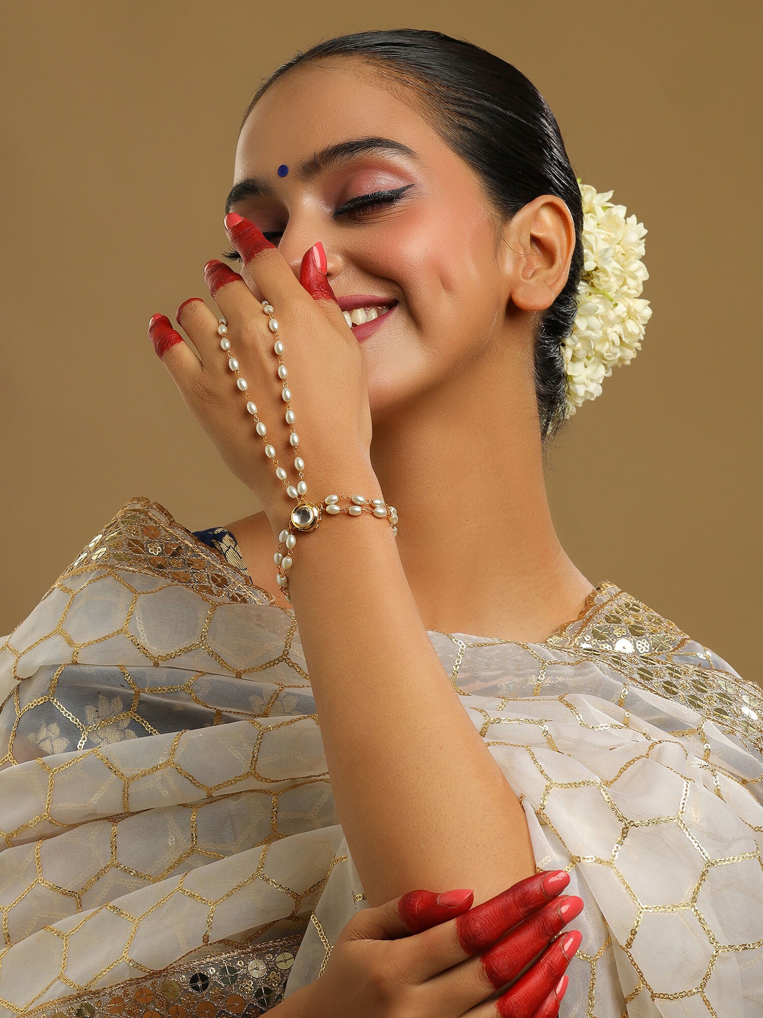 Ruby Raang Gold Kundan & Pearl Haath Phool