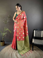 Thumbnail for Joban Fashion Orange Elephant Motif Soft Silk Banarasi silk Saree - Distacart