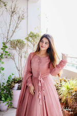 Thumbnail for Preksha Creation Indian Designer Gown on Faux Georgette fabric with Inner and Lace work and Dupatta - Light Pink - Distacart