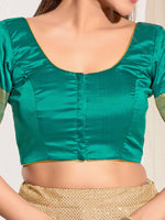 Thumbnail for Joban Fashion Rama Green Taffeta Silk Padded Blouse With Round Neck Elbow Sleeves - Distacart