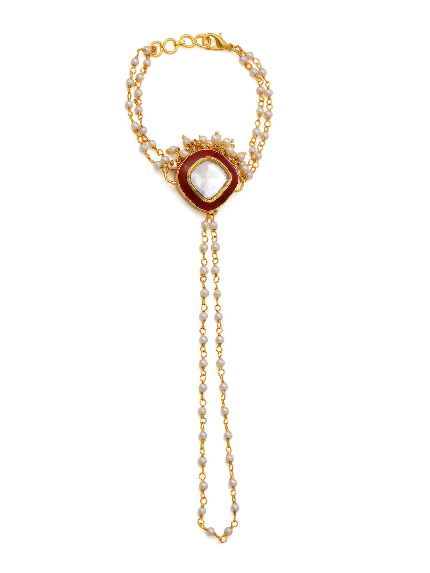 Ruby Raang Gold Red Meenakari Kundan Haath Phool