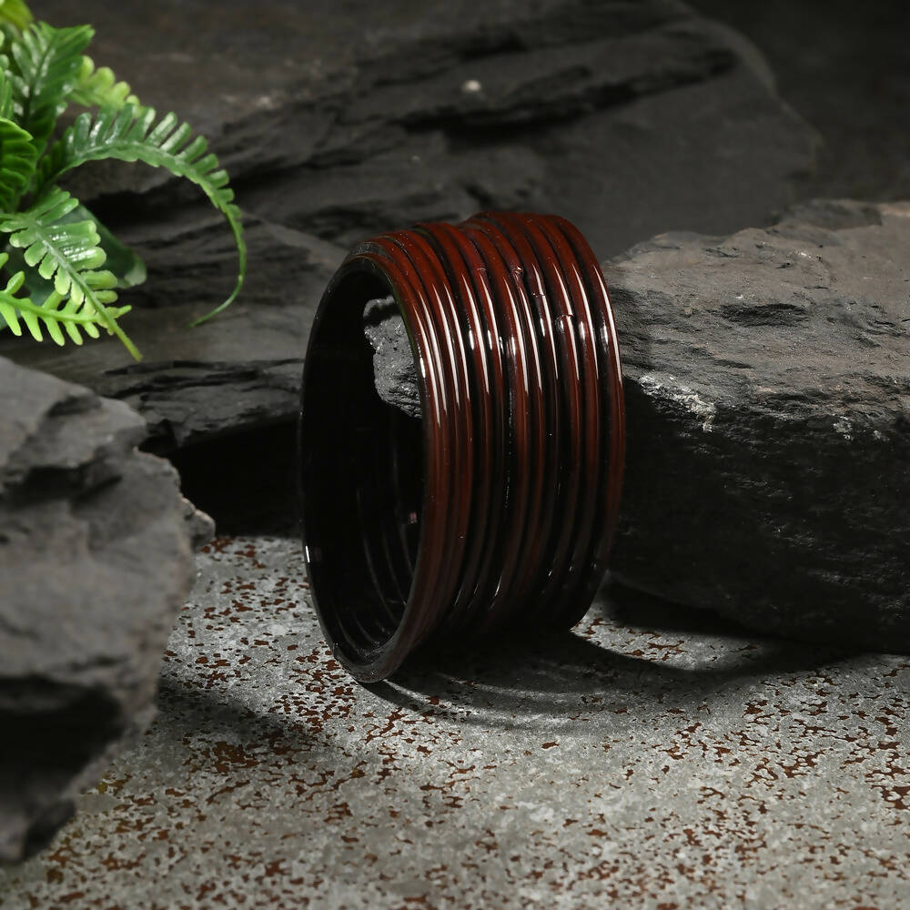 Afast Shining Brown Glass Party, Wedding, Daily Use Bangle Set, Pack Of 12 - Distacart