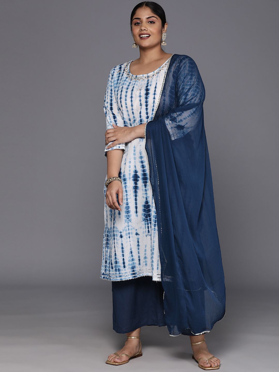 Sztori Women Leheriya Printed Pure Cotton Straight Kurta & Palazzos With Dupatta - Distacart