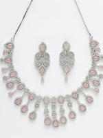 Thumbnail for NVR Women's silver plated & Pink CZ stone handcrafted jewellery set - Distacart