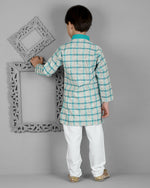 Thumbnail for Joban Fashion Kids Island Cotton Full Sleeves Striped Kurta and Pyjama- Teal Blue - Distacart