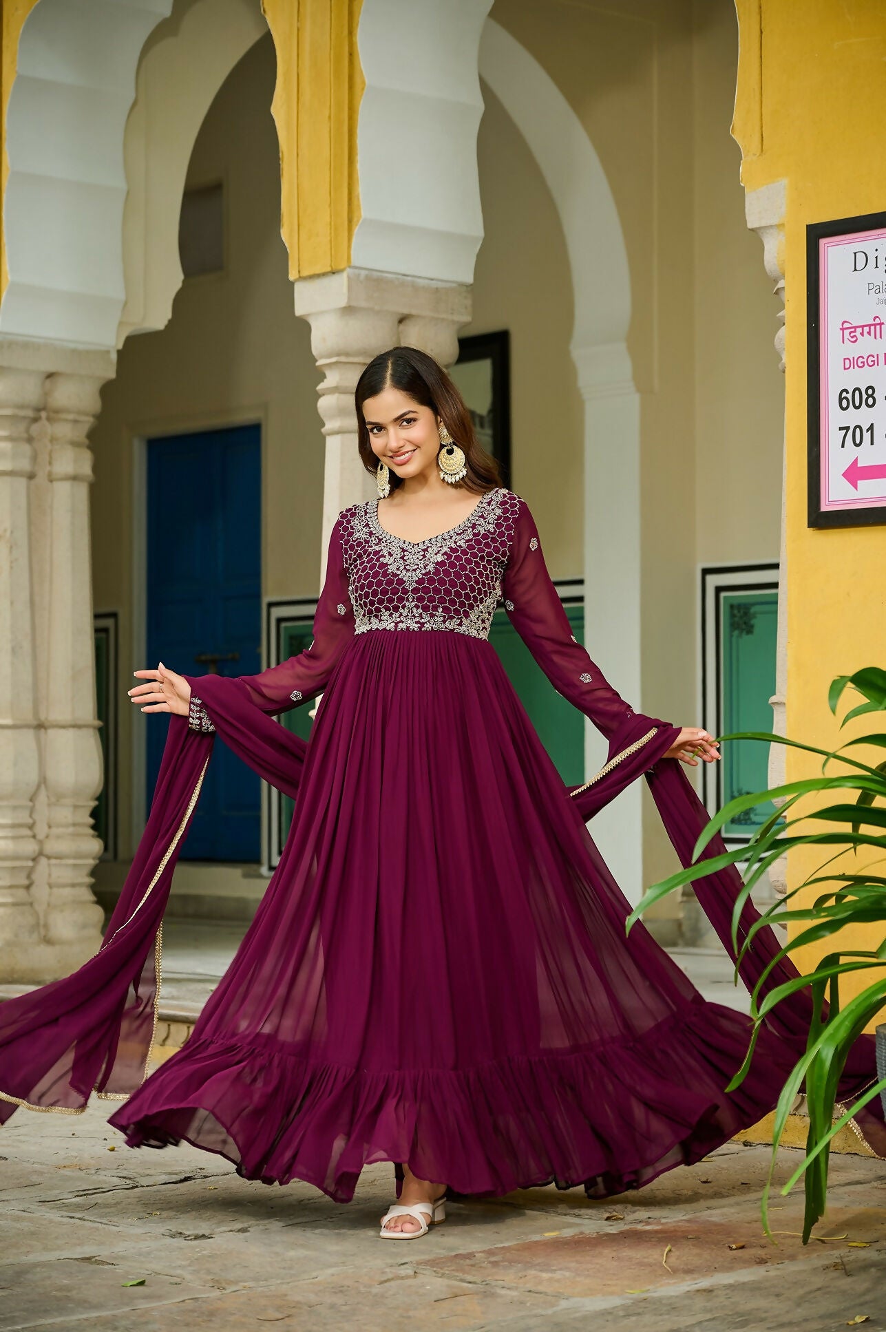 Joban Fashion Maroon Georgette Sequence Embroidery Work Kurta Set