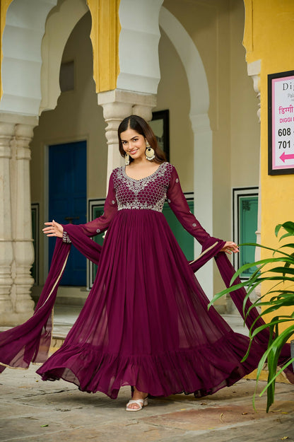 Joban Fashion Maroon Georgette Sequence Embroidery Work Kurta Set - Distacart