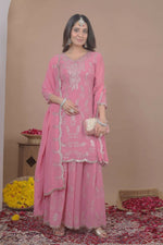 Thumbnail for Teeya Creation Baby Pink Color Faux Georgette Wedding Wear Trending Palazzo Set - Distacart
