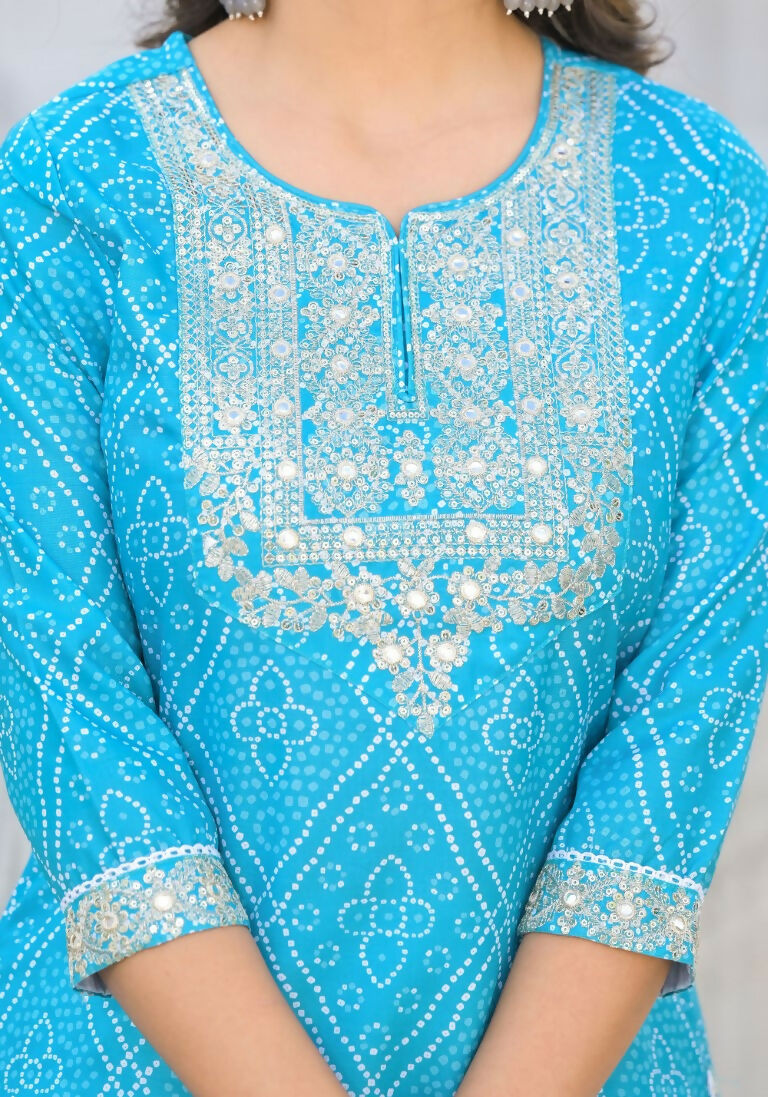 Partywear Designer sky blue cotton Stitched Suit With Dupatta - Tanisha - Distacart