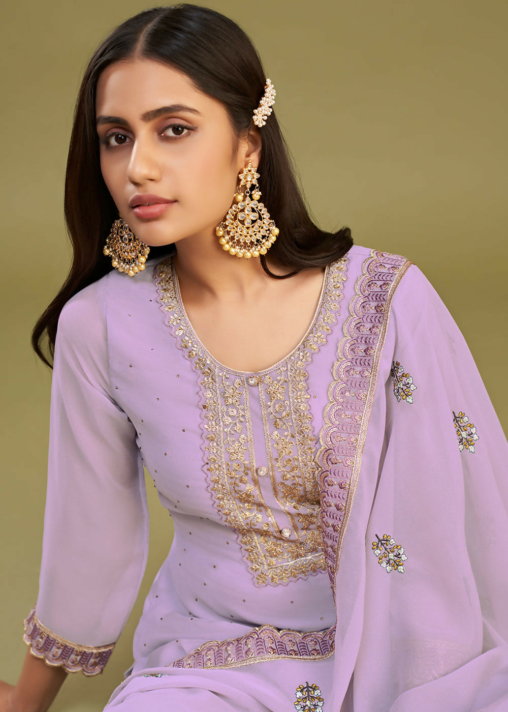 Lavender Swarovski Work & Embroidered Eid Wear Salwar Suit - Emponline - Distacart