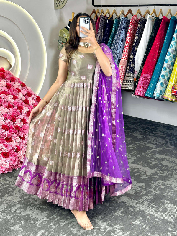 Preksha Creation Women Purple Suit Kota Silk With Weaving Jacquard With Dupatta - Purple - Distacart
