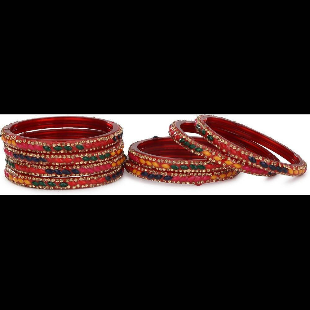Afast Bridal Wedding & Party Fashionable Colorful Glass Bangle/Kada Set, Pack Of 8 - Multicolor - Distacart