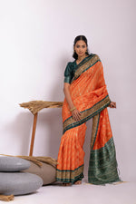 Thumbnail for Vishnu Weaves Women's Orange Soft Tussar Silk Zari Woven Saree with Blouse - Distacart